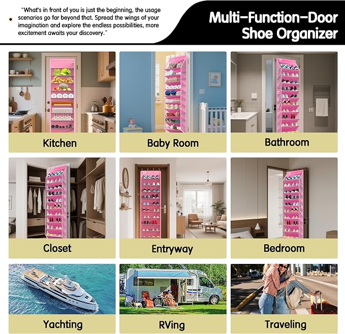 Kotkn 10 Tier Over The Door Organizer - Heavy Duty Hanging Storage Rack with Sturdy Oxford Fabric, Holds 20+ Pairs of Footwear, Boots & Sneakers, Saves 50% Closet Space! (Pink) - Image 7