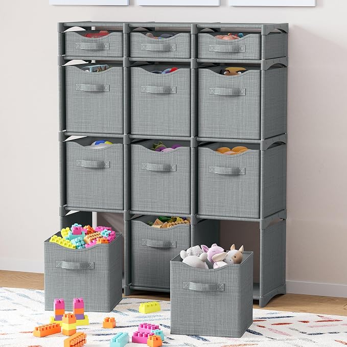 Cube Storage Organizer with Storage Bins Included - The Perfect Closet Organizers and Storage Solution. Includes 12 Storage Cubes, Great For Toy Storage, Closet Storage, Clothes Storage (Grey) - Image 3