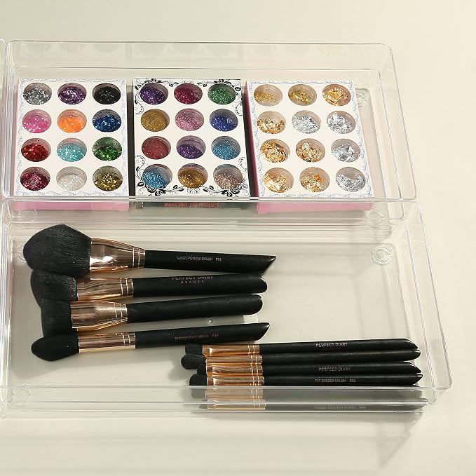 LotFancy Clear Plastic Drawer Organizer, 12’’ x 6” x 2’’, Set of 3 Drawer Storage Containers Bins for Dresser Cosmetics Makeup, Stackable - Image 7