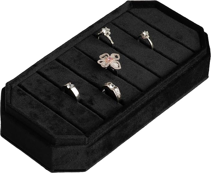 Velvet Ring Organizer Display Tray Jewelry Box Earring Holder Case for Wedding Birthday Christmas Day (Black) - Image 2