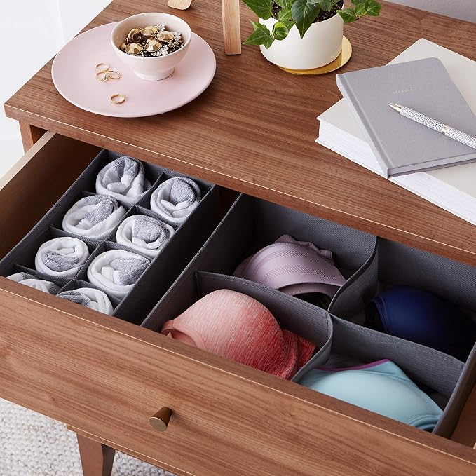 Amazon Basics Dresser Drawer Storage Organizer for Undergarments, Set of 4, Gray | Set of 4 - Image 8