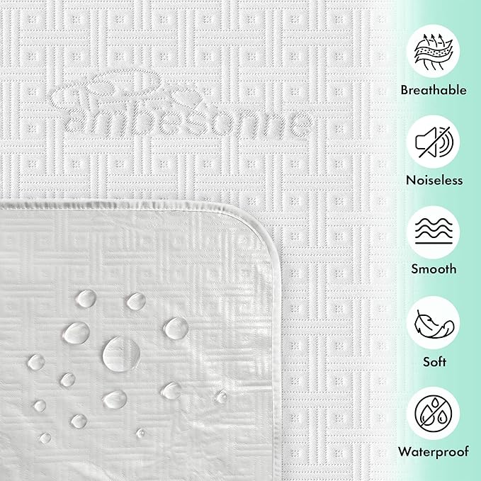 Ambesonne Bed Protector Pad with Waterproof Backing Soft Breathable Texture Geometric Pattern Square Fitted Sheet Style Mattress Cover for Utmost Comfort and Premium Sleep Quality, King White