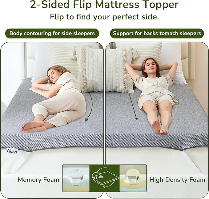 Memory Foam Mattress Topper, 3 inch King Mattress Topper with Removable Soft Cover, Bed Topper for Dorm, Travel, Guest Mat, Non-Slip Design & Pressure Relief Back Pain, Grey