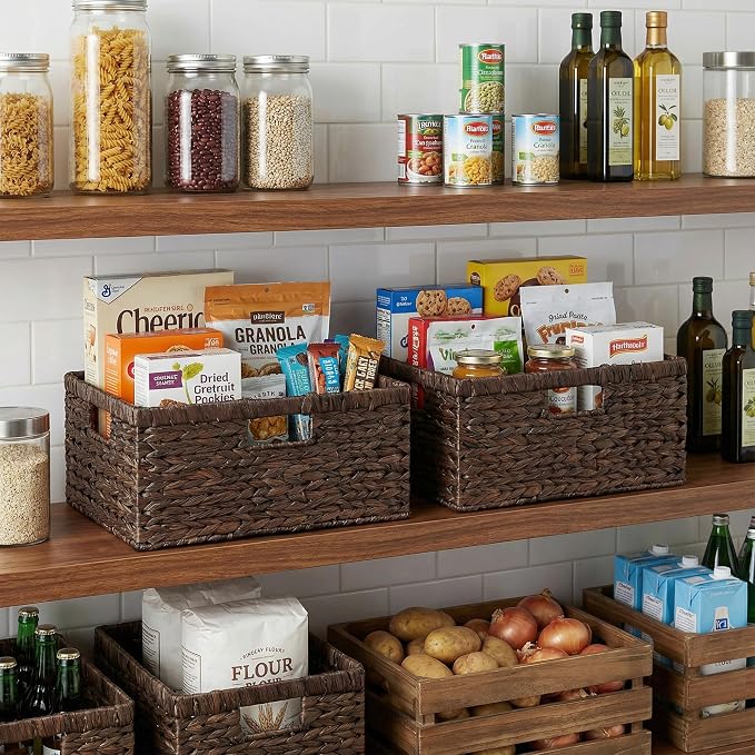 StorageWorks Large Storage Baskets for Shelves, Wicker Shelf Baskets for Organizing, Water Hyacinth Basket with Handles, Decorative Storage Basket for Toy, Pantry Organizers - Image 4