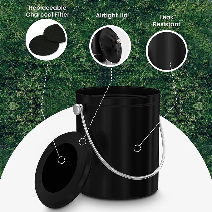 Utopia Kitchen Compost Bin for Kitchen Countertop, 1.3 Gallon Compost Bucket for Kitchen with Lid, Includes 1 Spare Charcoal Filter (Black) - Image 5