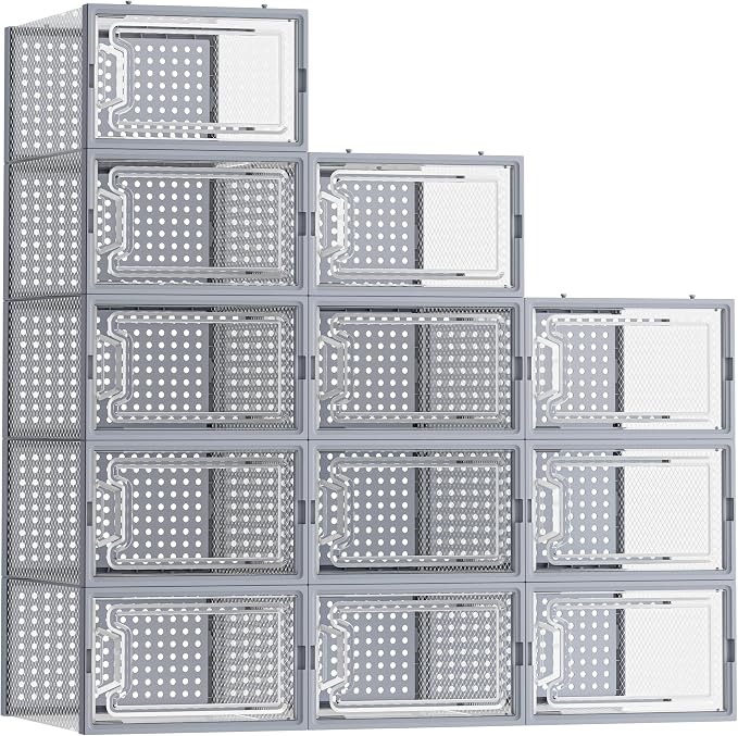 HOMIDEC Shoe Storage, 12 Pack Shoe Organizer for Closet, Shoe Boxes Clear Plastic Stackable Shoe Containers with Lids for Size 10 - Image 9