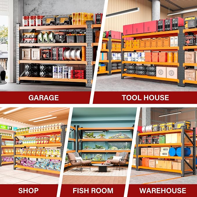 5000LBS Heavy Duty Garage Shelving Units,60" Wide & Deep Storage Shelves,Orange Metal Garage Shelves,Large Storage Rack,Steel Shelf,Industrial Shelving for Shop,Warehouse,60" W x 24" D x 70" H - Image 5