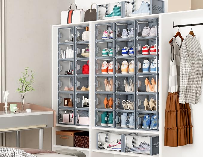 SIMPDIY Shoe Storage, 12 Pack X-Large Shoe Organizer for Closet, Shoe Boxes Clear Plastic Stackable Shoe Storage Boxes for Size 13 - Image 7