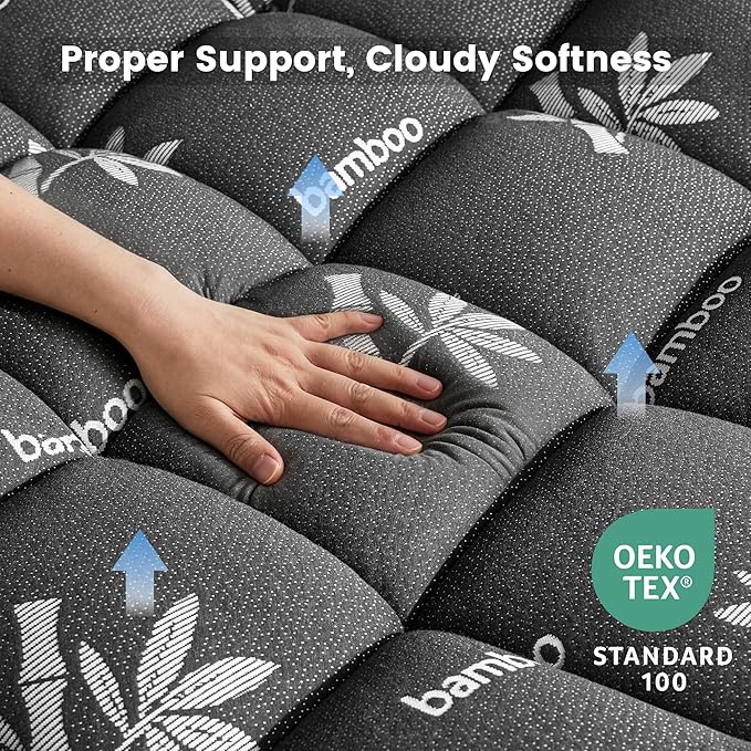 Mattress Topper Twin XL Size - Viscose Made from Bamboo Pillow Top Mattress Pad with Deep Pockets - Soft Mattress Topper for Back Pain Relief(39"x80",Black)