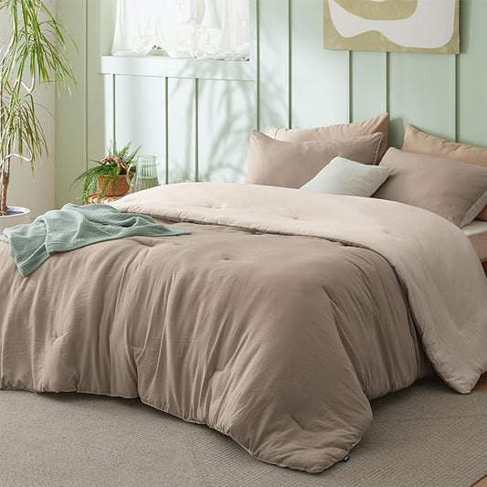 Bedsure Queen Comforter Set, Khaki Beige Soft Prewashed Bedding for All Seasons, 3 Pieces GentleSoft™ Bed Set, 1 Lightweight Comforter (90"x90") and 2 Pillowcases (20"x26")