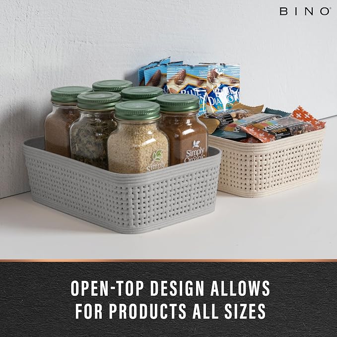 BINO | Woven Plastic Basket | XS (Natural Grey), 5-Pack | THE JUTE COLLECTION | Home Organization, Space - Saving Storage, Stylish Design | Jute Basket | Plastic Storage Basket - Image 4