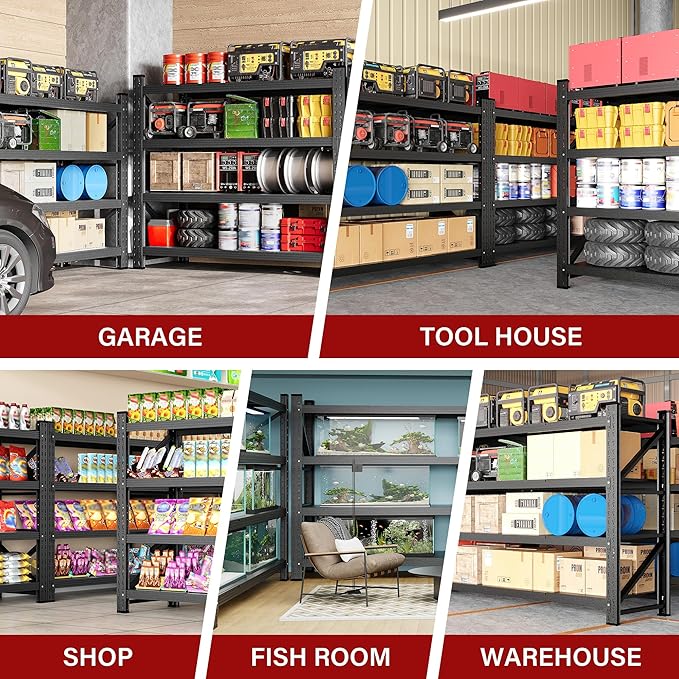 71.3" Wide Heavy Duty Garage Shelving Units,5000LBS Deep Storage Shelves,Black Metal Garage Shelves,Steel Shelf,Large Storage Rack,Industrial Shelving for Shop,Warehouse,Basement,71.3"W x 24"D x 70"H - Image 5