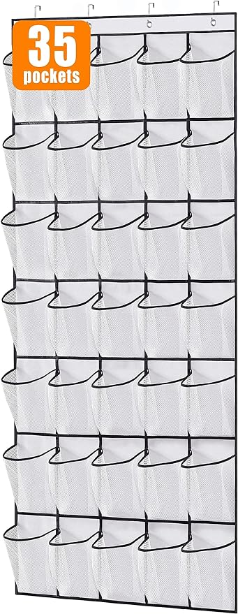 MISSLO 35 Large Pockets Over The Door Shoe Organizer Sturdy Oxford Fabric Hanging Shoe Rack for Door Mesh Closet Shoe Holder Hanger, White by MISSLO