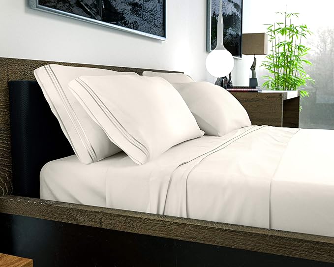 DREAMCARE King Size Sheets Set - 6 pcs Breathable Cooling Bed Sheets - up to 21" Extra Deep Pocket King Sheet Set with Side Pockets - Extra Soft 100% Brushed Hypoallergenic Hotel Luxury Bedding- Ivory