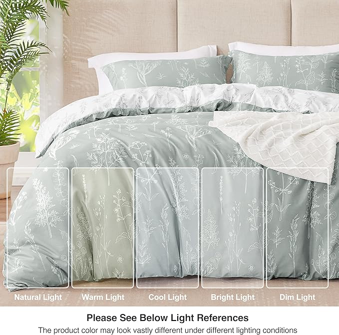 Love's cabin Grey Full Size Comforter Set - Full Comforter Set, 3 Pieces Cute Floral Bedding Sets for All Seasons,1 Soft Reversible Botanical Flowers Comforter and 2 Pillow Shams