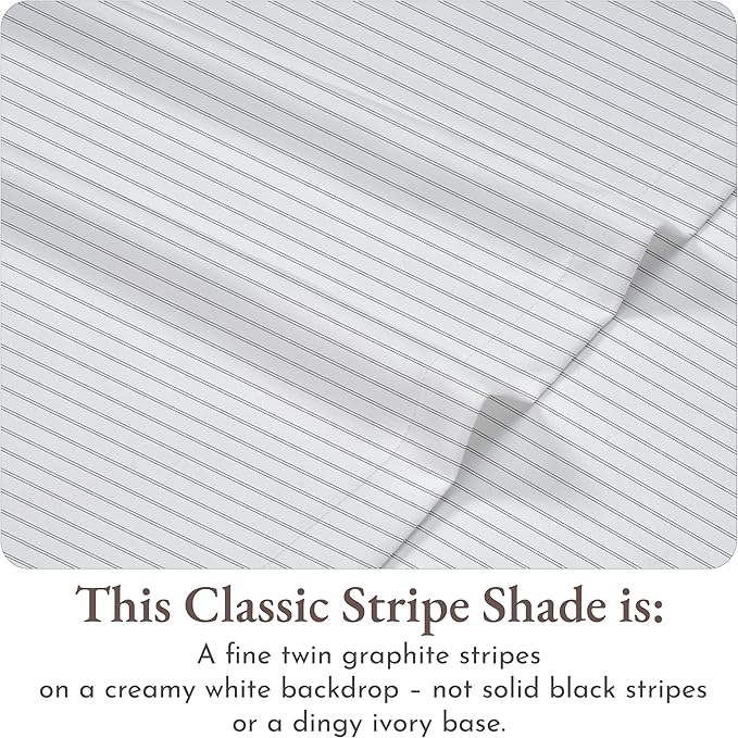 California Design Den Stripe Sheets Queen Size, 100% Cotton Sateen Printed Pattern, Deep Pocket Queen Sheets & Pillowcase Set - Classic Stripe