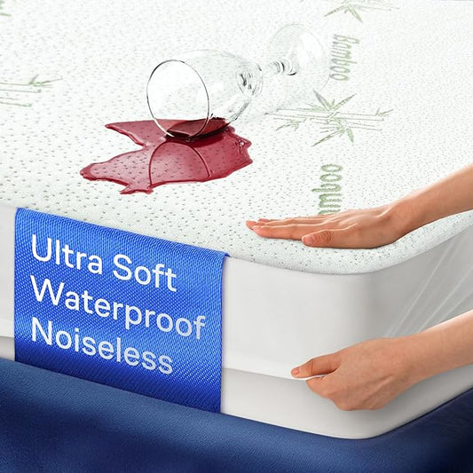 100% Waterproof Full Size Mattress Protector - 360 Protection Against Spills, Stains & Accidents for Parents & Pet Owners - Noiseless & Cooling Viscose Made from Bamboo (Green)