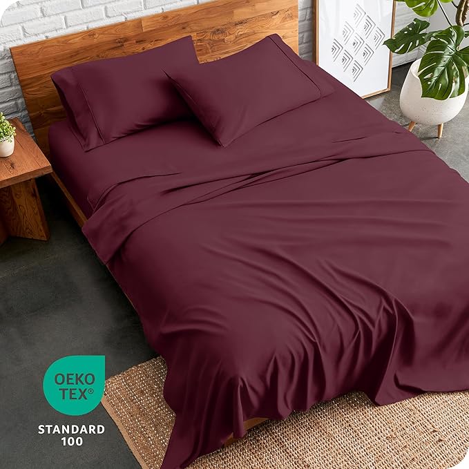 Bare Home Twin XL Sheet Set - 1800 Ultra-Soft Microfiber Twin Extra Long Bed Sheets - Double Brushed - Deep Pockets - Easy Fit - 3 Piece Set - Bedding Sheets & Pillowcases (Twin XL, Burgundy)