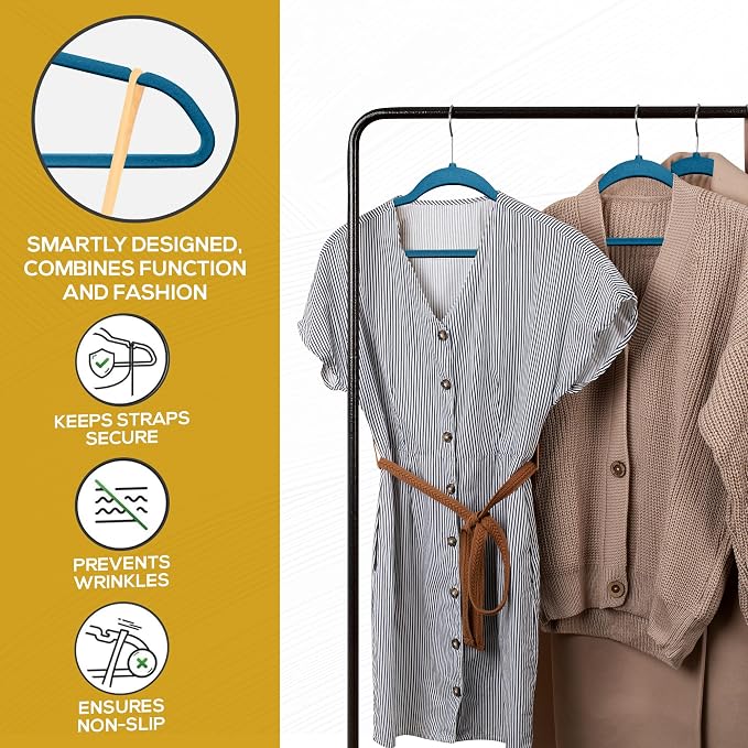 Techzoo Premium Velvet Hangers 50 Pack Ultra Thin Non Slip Adult Felt Space Saving Slim Suit Hanger for Closet Heavy Duty Coat Pants Jackets Dress Hangers 360° Swivel Hook Hold Upto 10 lbs Blue - Image 4
