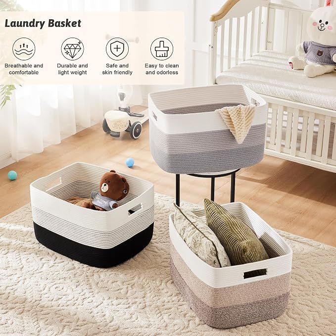 Artfeel Blanket Basket,Rectangle Woven Baskets for Storage,65L Laundry Basket for Decorative Nursery Blanket,Toys,Dirty Clothes and Magazine in Shelves,Baby Room,and Living Room - Image 6