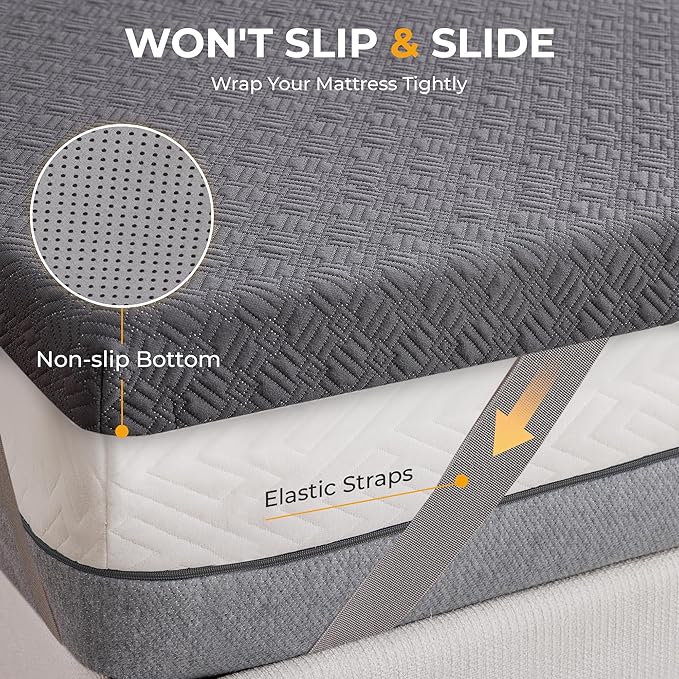 BDEUS 3 Inch Mattress Topper Twin Size, Soft Memory Foam for Back Pain Relief, Breathable Bed Topper with Dark Grey Cover, CertiPUR-US Certified