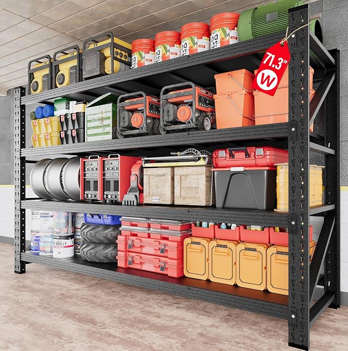 71.3" Wide Heavy Duty Garage Shelving Units,5000LBS Deep Storage Shelves,Black Metal Garage Shelves,Steel Shelf,Large Storage Rack,Industrial Shelving for Shop,Warehouse,Basement,71.3"W x 24"D x 70"H by SISESOL