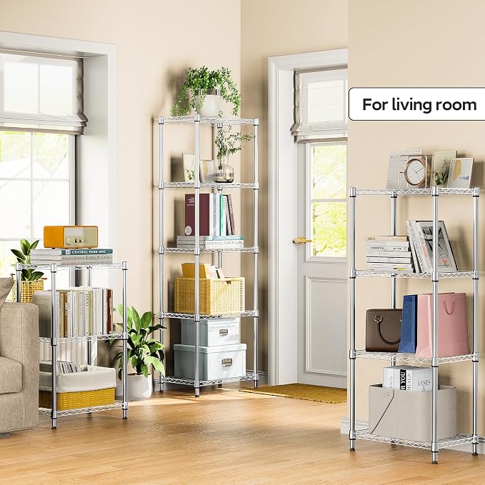 M MZG 4 Tiers Shelf Metal Storage Shelves Wire Rack Closet Organizers with Wheel for Garage Kitchen Bathroom Laundry Chrome 11.8" D x 17.7" W x 41.9" H - Image 2