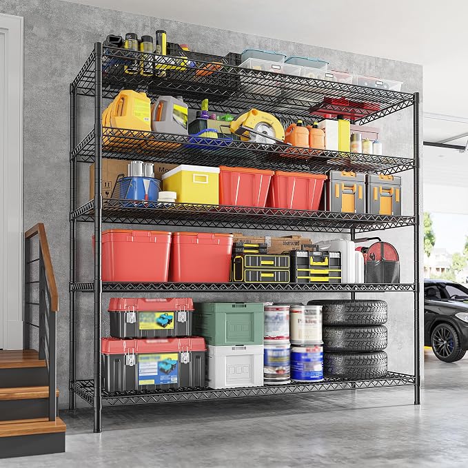 REIBII 55.5" W Storage Shelves 3200LBS Wire Shelving Unit 5 Tier Metal Shelving Heavy Duty Garage Shelving Metal Shelves for Storage Rack Adjustable Pantry Shelf, 55.5" W X 18''D X 71" H, 4PCS - Image 6