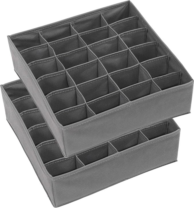 Simple Houseware 2 Pack Closet Sock Organizer, 24 Cell Drawer Divider, Dark Gray - Image 3
