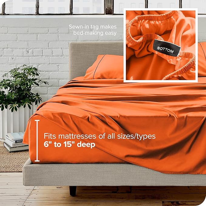 Bare Home Split Head Flex King Sheet Set - 1800 Ultra-Soft Microfiber Bed Sheets - Double Brushed - Deep Pockets - Easy Fit - 4 Piece Set - Bedding Sheets & Pillowcases (Orange)