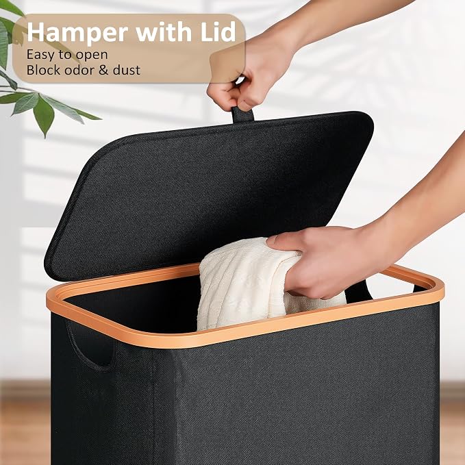 Vincona Slim Laundry Basket with Lid, Narrow Dirty Clothes Hampers for Laundry with Handle, Skinny Laundry Bin for Laundry Room, Dorm, Bedroom and Bathroom, 19.8 Gallon (75L) Black - Image 2