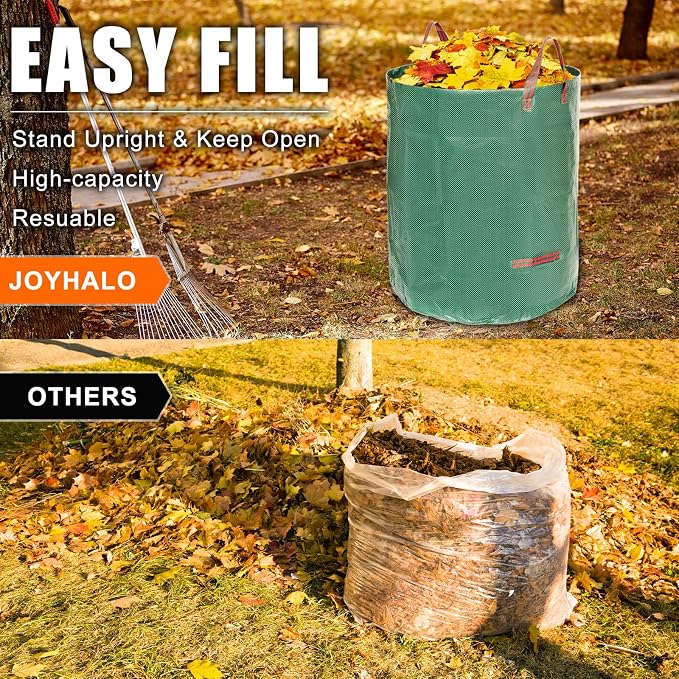 Joyhalo Reusable Yard Waste Bags, 132 Gallon Lawn And Leaf Bags 3 Pack, Heavy Duty Garden Bags With Gardening Gloves, Standable Garden Waste Bag With 4 Handles, Camping Yard Recycling Bag For Leaves - Image 2