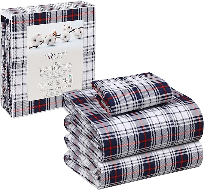 RUVANTI 100% Cotton Sheets – Twin XL Size Percale Bedding, Cooling & Breathable Floral Design, Durable with a Crisp, Soft & Comfortable Feel, 16" Deep Pocket, 3-Piece Set, Prussian