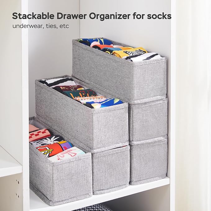 MURRI&MURRDI Mini Foldable Clothes Drawer Organizer 6 Pcs, Narrow Fabric Drawer Organizer for Nursery, Small Dresser Storage Bins for Clothing Sock Underwear Bra Belt Tie Scarves, Gray - Image 5