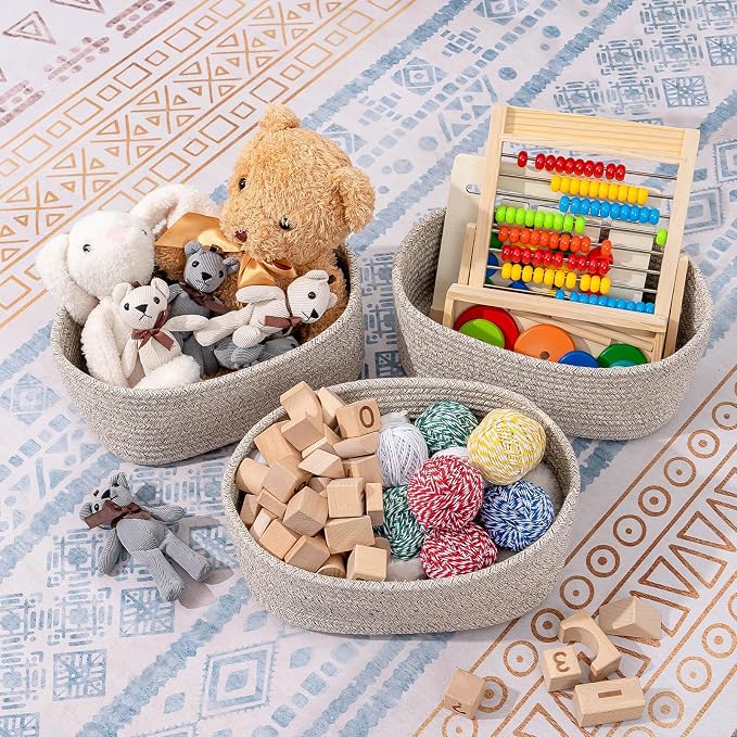 CubesLand Small Storage Baskets for Shelf,Cube Organizer Basket Bin,Woven Baskets for Shelves,Soft Toys Storage Basket,Baby Nursery Basket Bin,Home Decor 12 x 8 x 5.11 inches Light Brown - Image 2