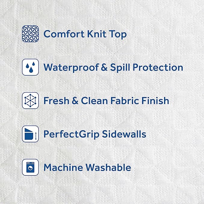 Sealy Clean Protection Waterproof Fitted Mattress Protector King Comfort Soft Knit Top Sidewall Mattress Cover (White)