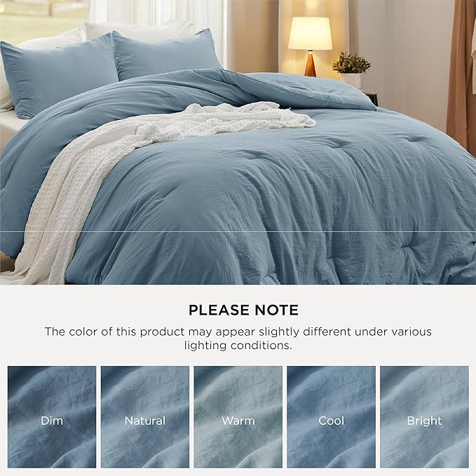 Bedsure Queen Comforter Set, Dusty Blue Soft Prewashed Bedding for All Seasons, 3 Pieces GentleSoft™ Bed Set, 1 Lightweight Comforter (90"x90") and 2 Pillowcases (20"x26")