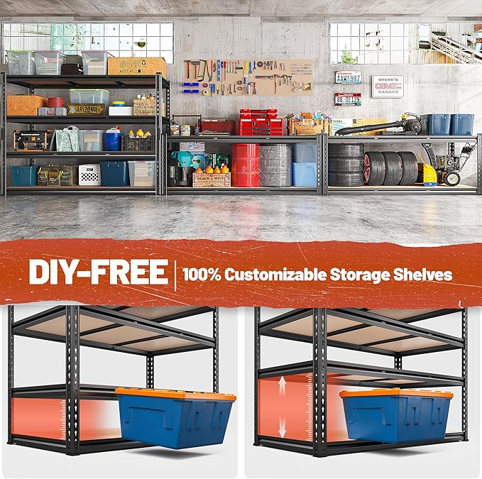 REIBII 48" W Garage Shelving Heavy Duty 2550 LBS Storage Shelves 4 Tier Heavy Duty Shelving, Adjustable Metal Shelves, Industrial Shelf for Garage, Warehouse, Pantry, 48" W x 60" H x 24" D - Image 5