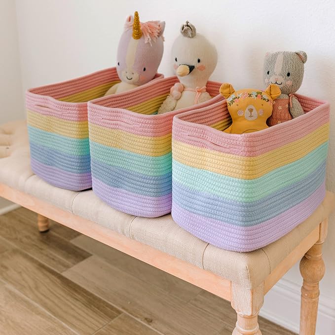 OrganiHaus Pastel Rainbow Basket - Colorful Woven Storage Basket for Playroom, Nursery & Classroom Decor & Toy Storage, 15x9x10 - Image 5