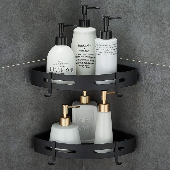 Hoomtaook Adhesive Corner Shelf Bathroom Shower Caddy Organizer for Kitchen Toilet No Drilling 2-Tier Bathroom Corner Shelves Shower Caddies by Hoomtaook