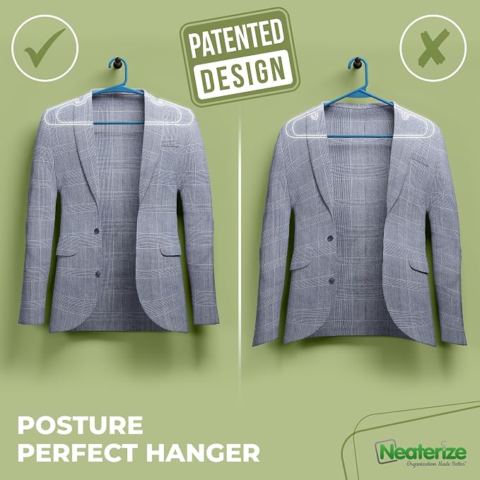 NEATERIZE Clothes Hangers Plastic 100 Pack for Adults - Plastic Hangers, The Perfect Coat Hanger and Space Saving Clothes Hangers for Closet - Blue Hangers - Image 3