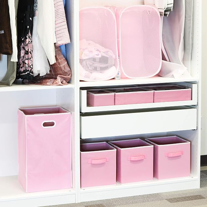 Simple Houseware Foldable Closet Laundry Hamper Basket, Pink - Image 6