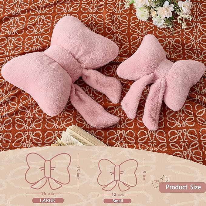 XIAIJIA Bow Pillow Decorative Pillows Aesthetic Home Decor Soft Seat Cushions Cute Throw Pillow for Couch Bow Room Decor Pink 12 * 9inch