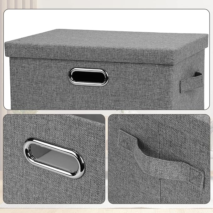 Graciadeco Medium 15" 21 Quart Collapsible Stackable Storage Bins with Lids, 3 Packs Grey Foldable Fabric Closet Boxes Heavy-duty Linen Cube Baskets Container for Bedroom Office (15 x 11 x 8) - Image 6