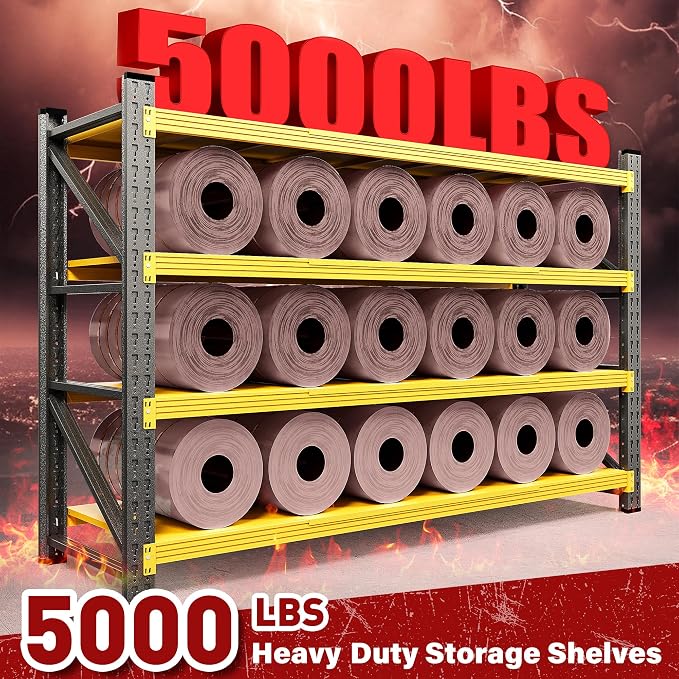 71.3" Wide Heavy Duty Garage Shelving Units,5000LBS Deep Storage Shelves,Yellow Metal Garage Shelves,Steel Shelf,Large Storage Rack,Industrial Shelving for Shop,Warehouse,Basement,71.3"W x 24"D x 70"H - Image 3