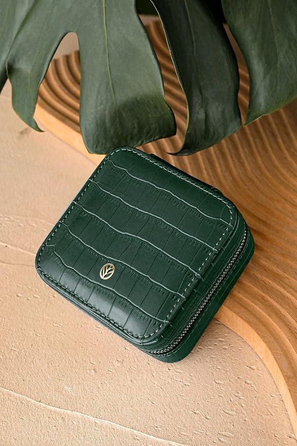 S.Leaf Travel Jewelry Organizer Boxes for Women Small Portable Necklace Earrings Bracelet Rings Travel Case Best Friend Birthday Gifts for Women Trendy (09_Pattern_Crocodile_Emerald_01) - Image 2