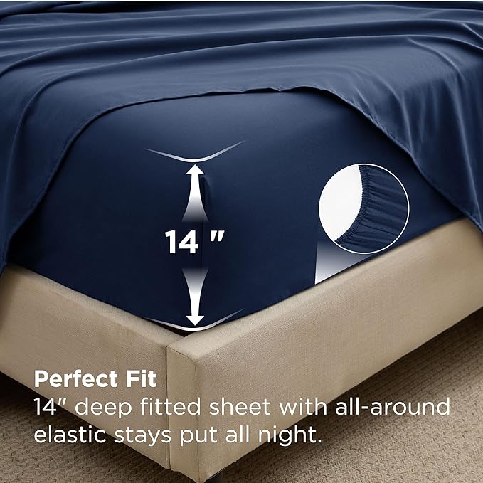 Bedsure 7 Pieces King Comforter Set Premium Series, Hotel Luxury Soft Bed in a Bag, Goose Down Alternative, Safe for Sensitive Skin Bedding Comforter All Season Medium Warmth, Navy Blue King Size