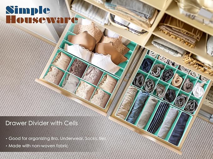Simple Houseware 4-Pack Drawer Organizer Set - Closet Dividers for Underwear, Socks, Bras, Scarves, Ties - Foldable Non-Woven Storage Boxes, Turquoise - Image 6