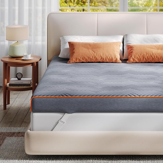 EnHomee Memory Foam Mattress Topper,3 Inch King Mattress Topper Pressure Relief with Cooling Gel and Removable & Washable Embossed Cover, CertiPUR-US & Oeko-TEX Certified, Grey, King