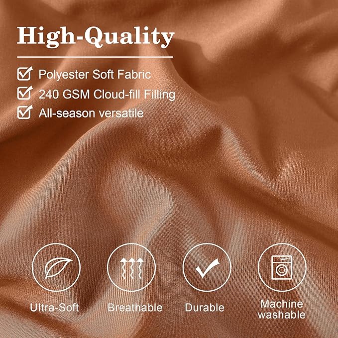 Monbix Oversized King Size Comforter Set - 7 Pieces Burnt Orange Bed in a Bag Oversized King Bedding Sets with Comforters, All Seasons Comforter Bed Set with Sheets, Pillowcases & Shams